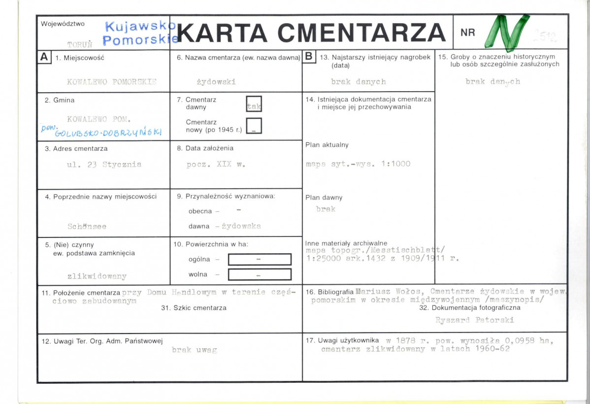 KC - Karta cmentarza, skan nr 1