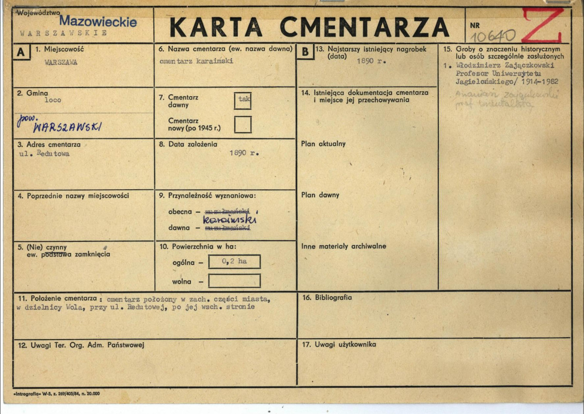 KC - Karta cmentarza, skan nr 1