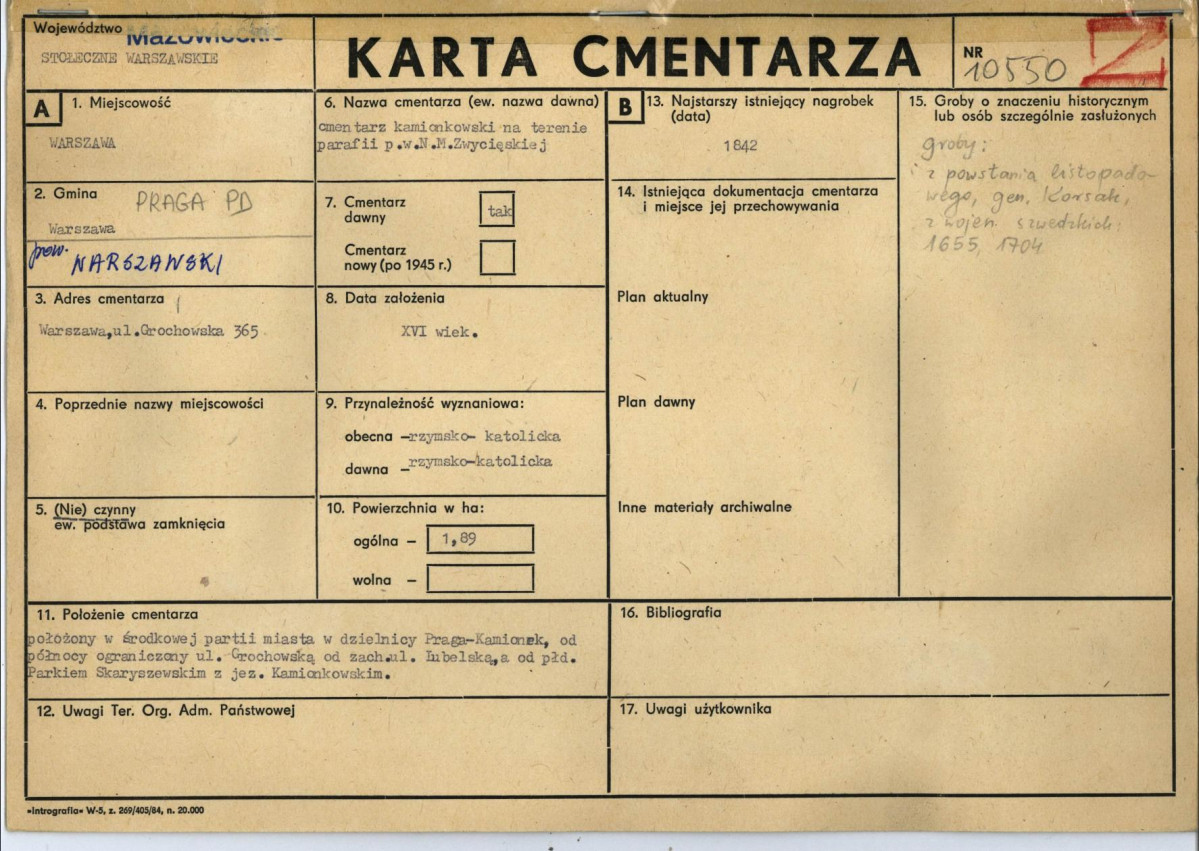 KC - Karta cmentarza, skan nr 1