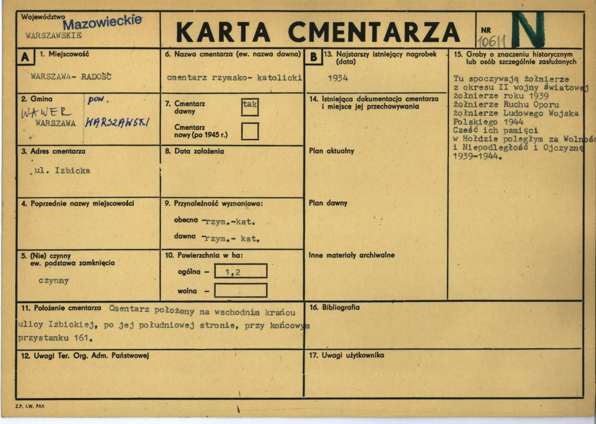KC - Karta cmentarza, skan nr 1
