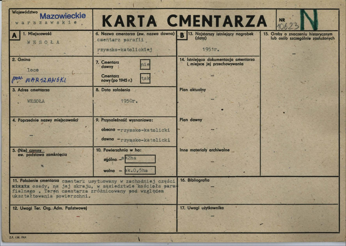 KC - Karta cmentarza, skan nr 1