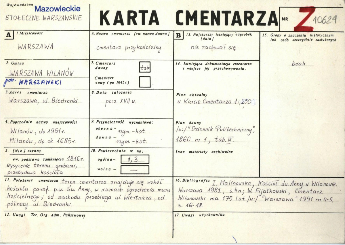 KC - Karta cmentarza, skan nr 1