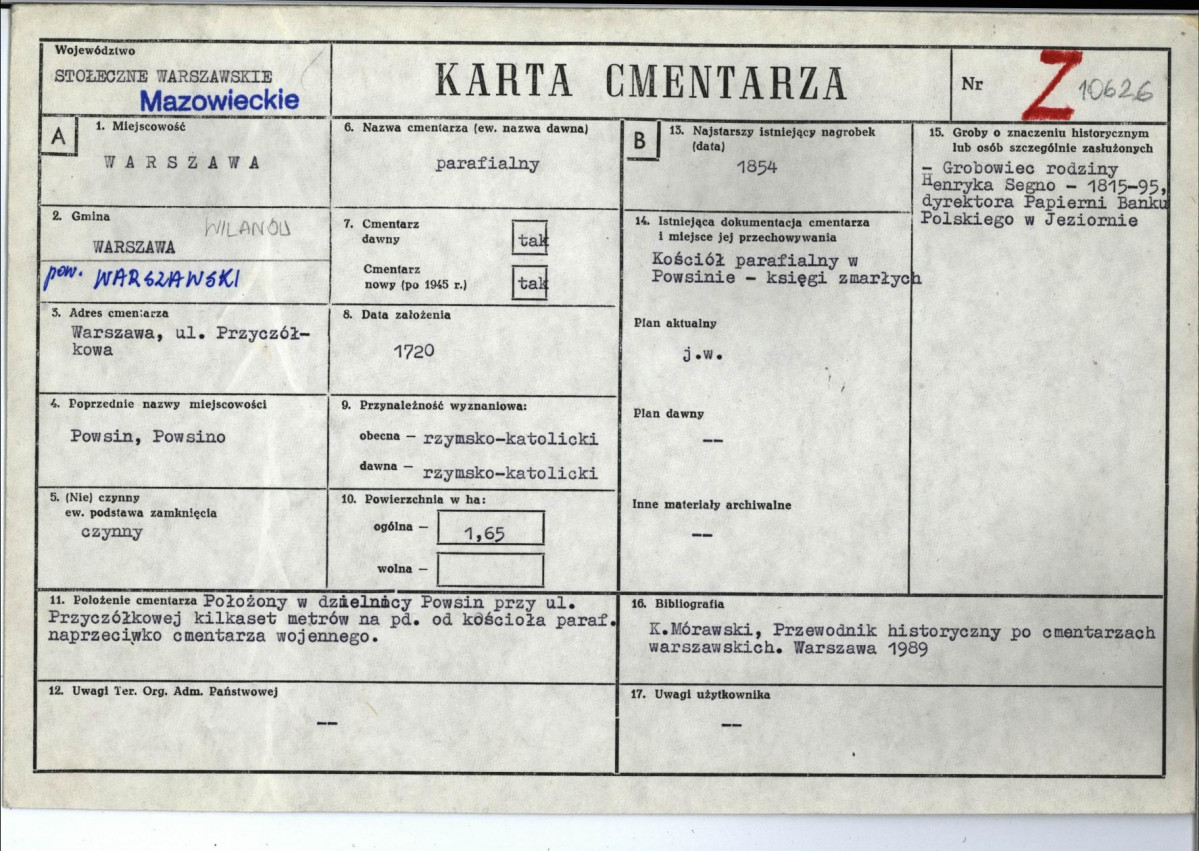 KC - Karta cmentarza, skan nr 1