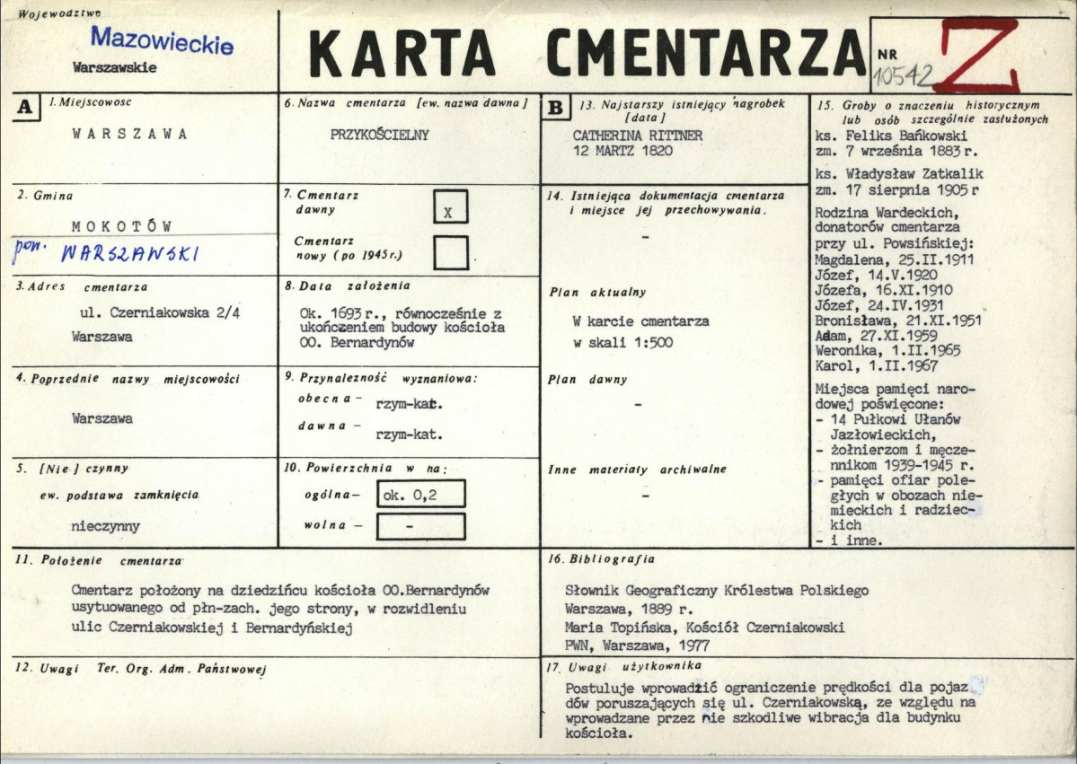 KC - Karta cmentarza, skan nr 1