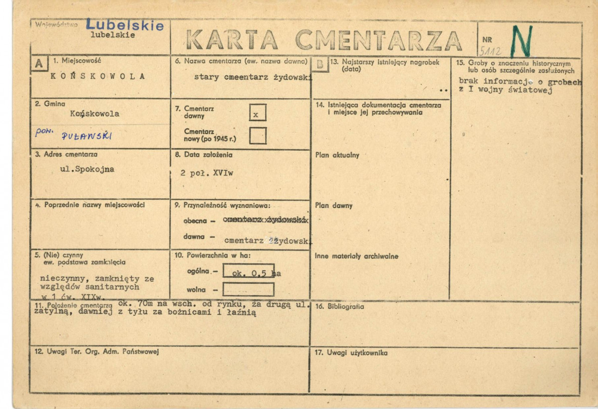 KC - Karta cmentarza, skan nr 1