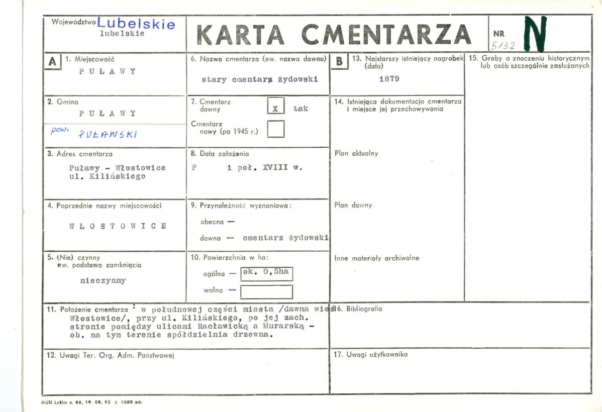 KC - Karta cmentarza, skan nr 1