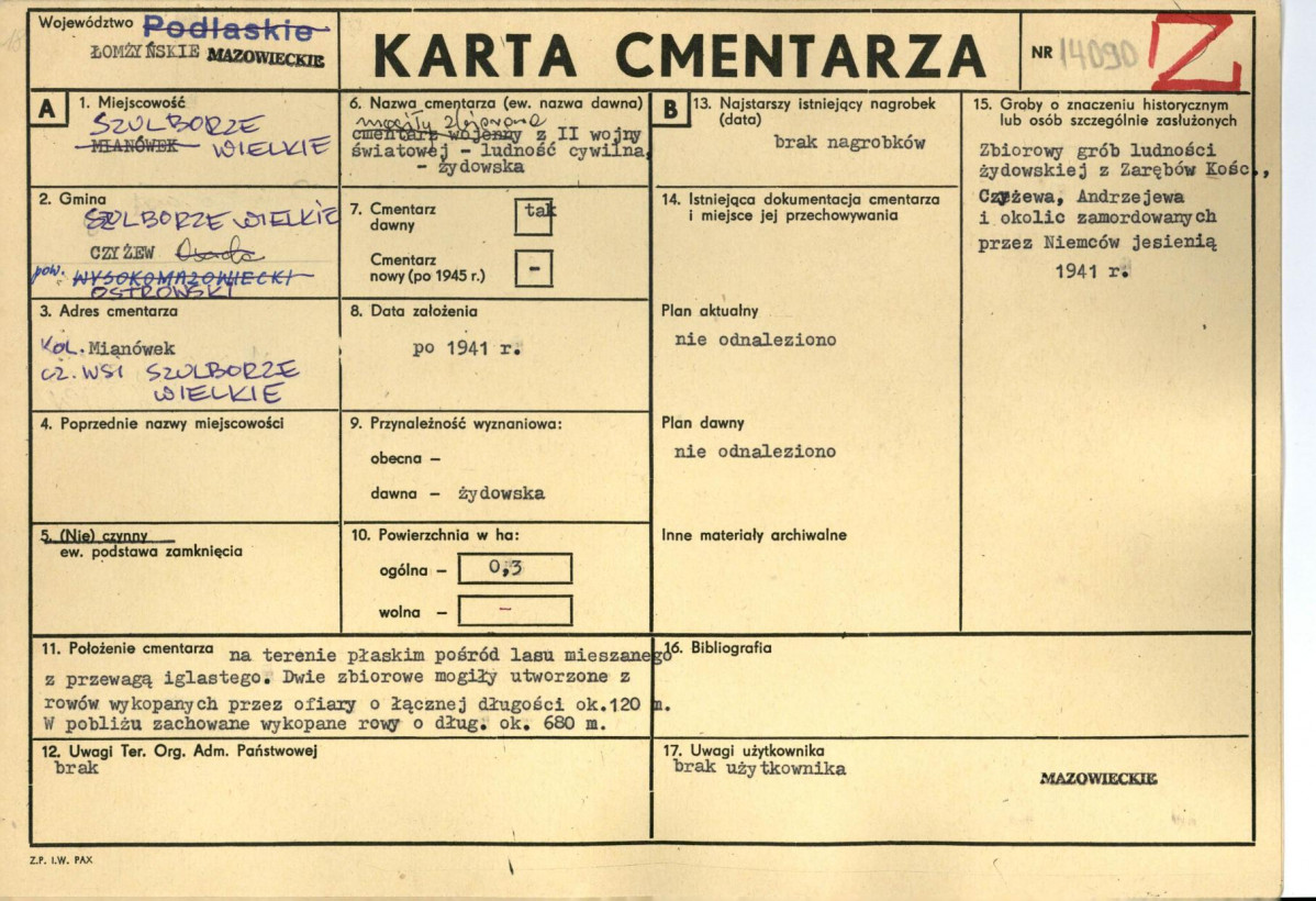 KC - Karta cmentarza, skan nr 1