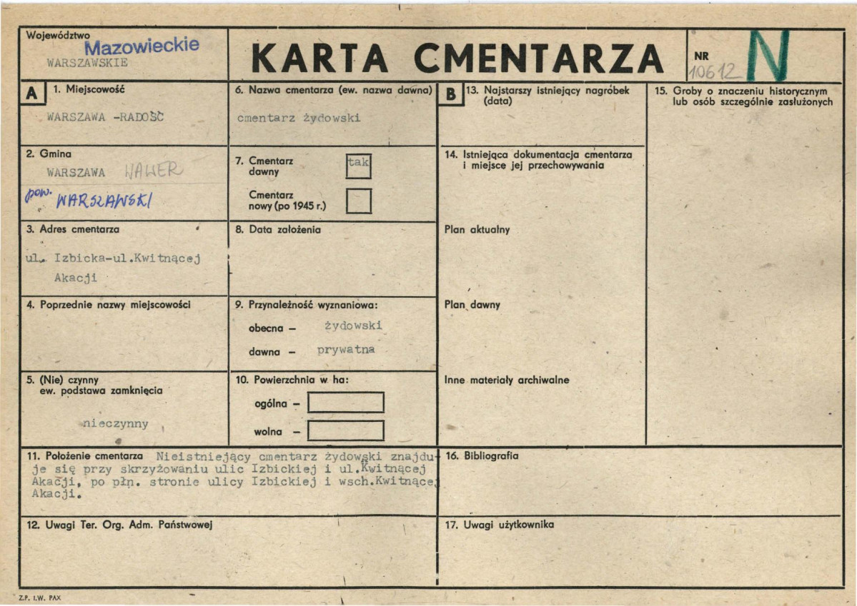 KC - Karta cmentarza, skan nr 1
