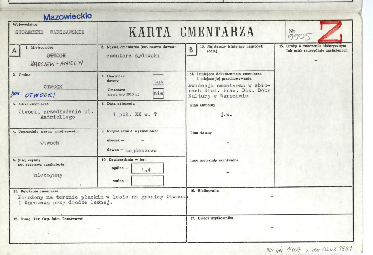 KC - Karta cmentarza, skan nr 1