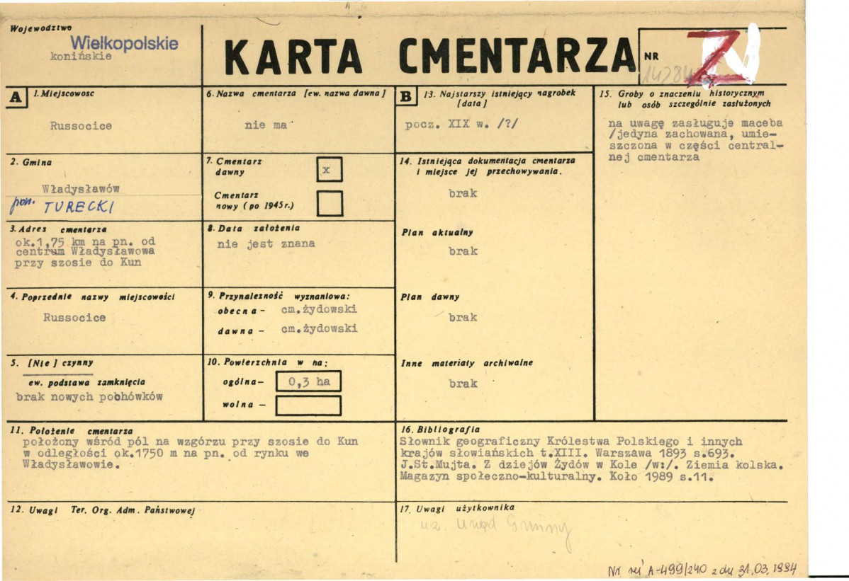 KC - Karta cmentarza, skan nr 1