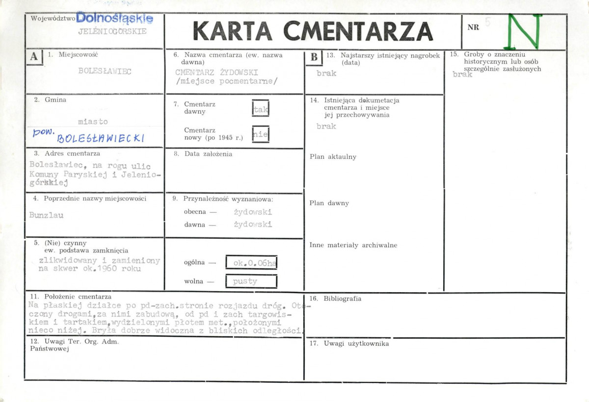KC - Karta cmentarza, skan nr 1