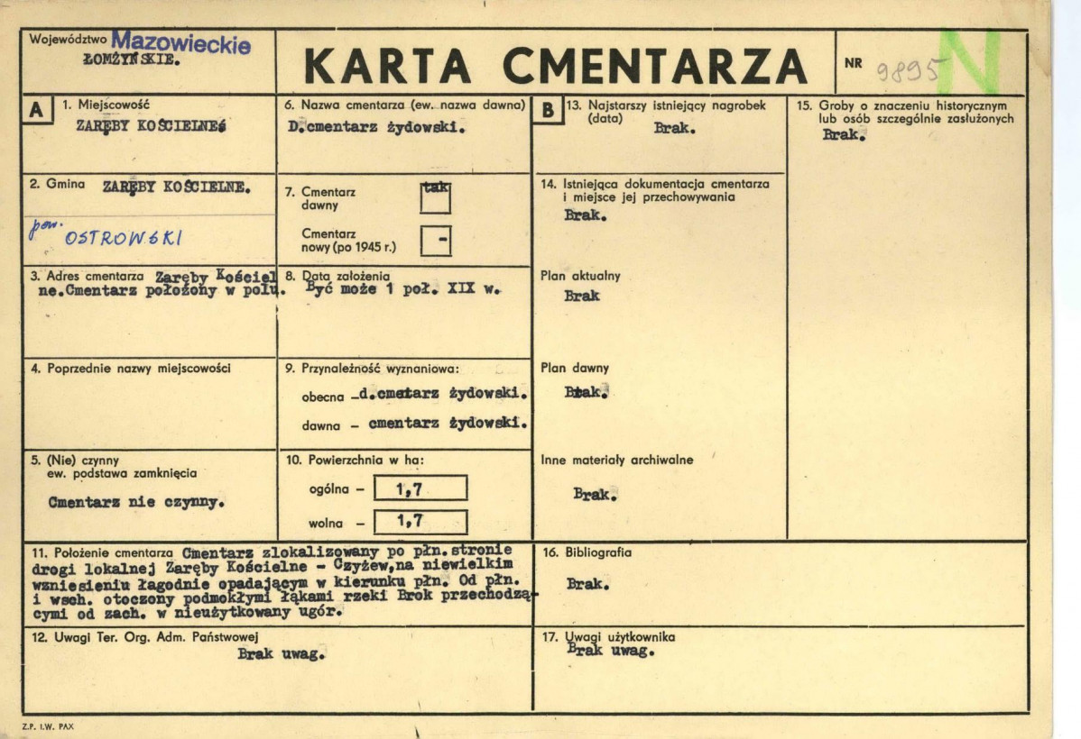 KC - Karta cmentarza, skan nr 1