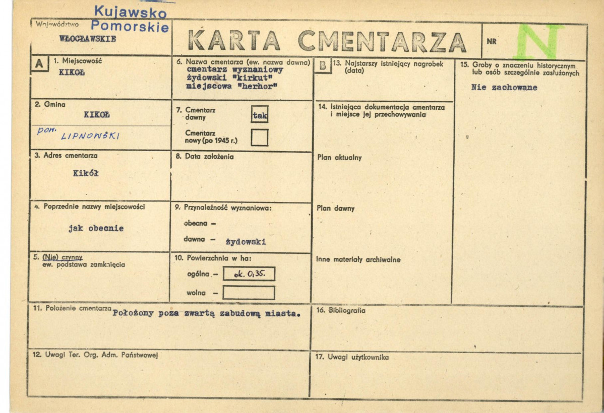 KC - Karta cmentarza, skan nr 1