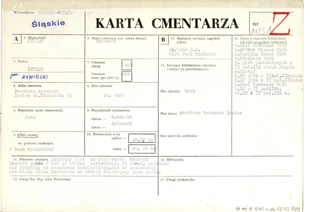 KC - Karta cmentarza, skan nr 1