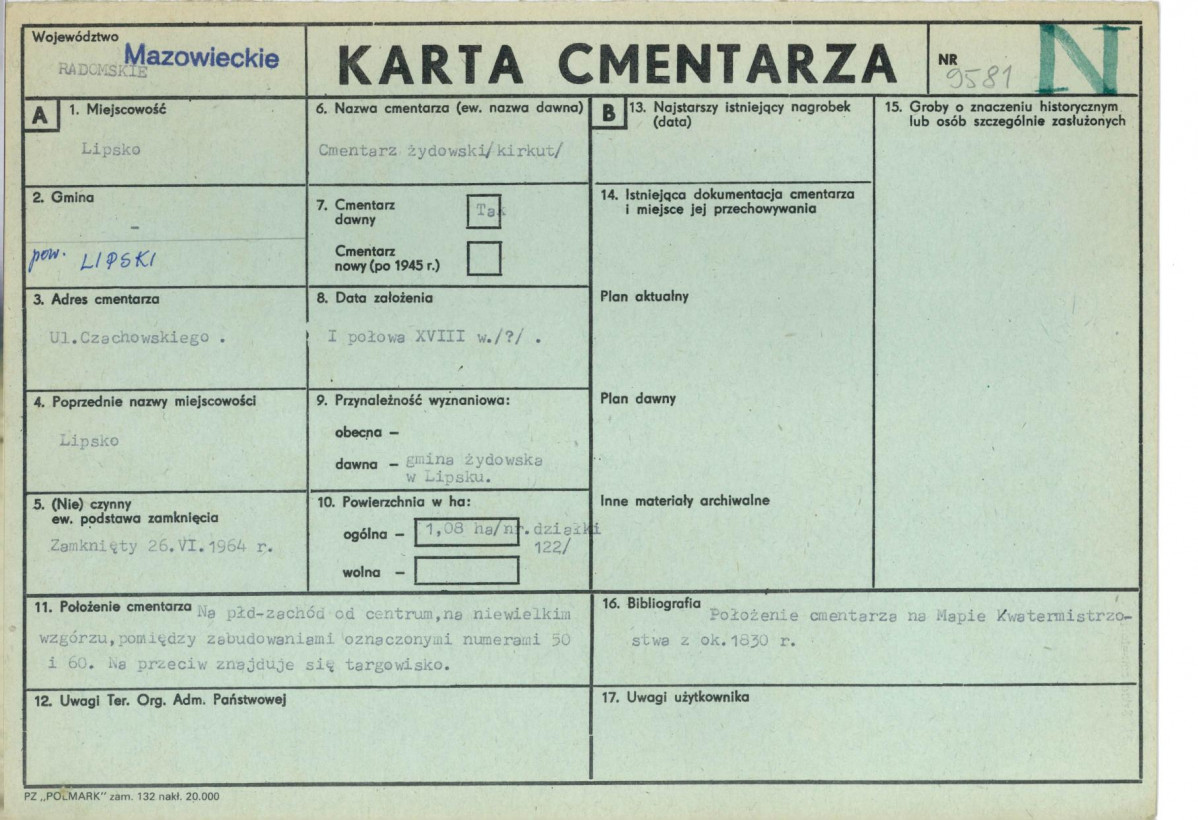 KC - Karta cmentarza, skan nr 1