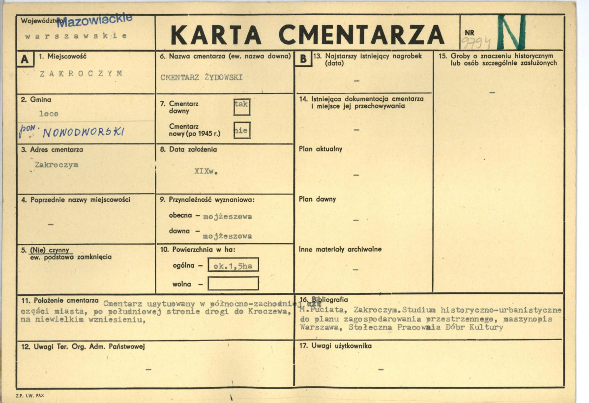 KC - Karta cmentarza, skan nr 1