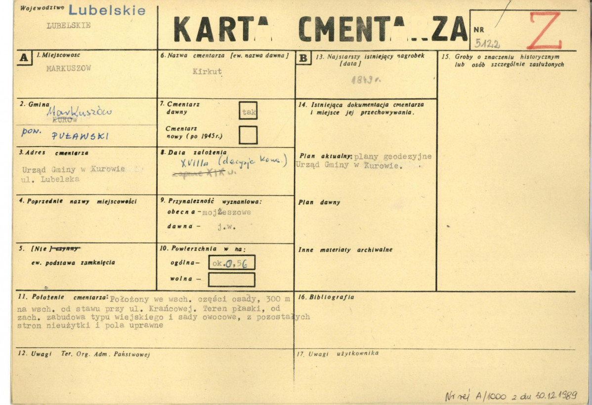 KC - Karta cmentarza, skan nr 1