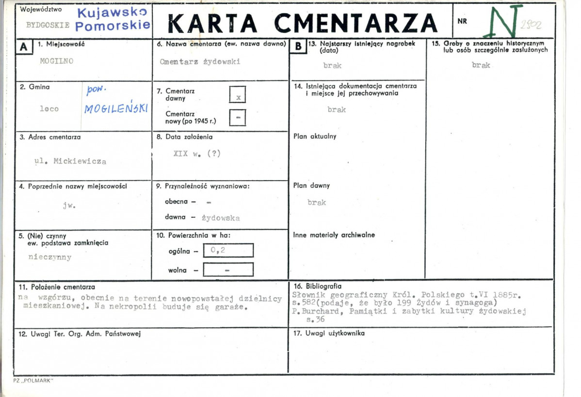 KC - Karta cmentarza, skan nr 1