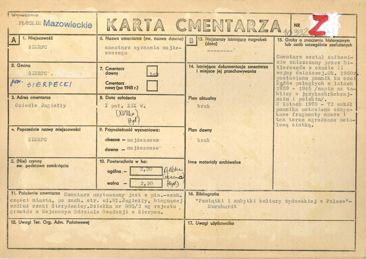 KC - Karta cmentarza, skan nr 1