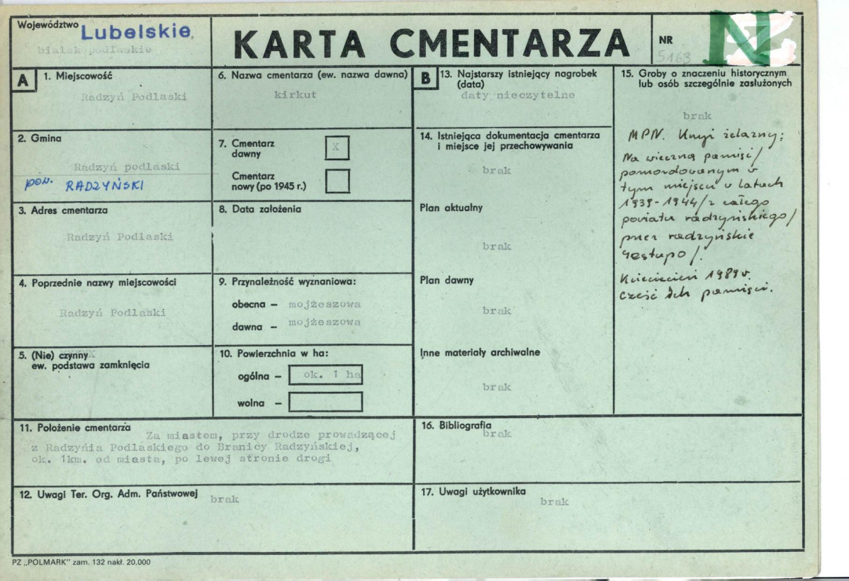 KC - Karta cmentarza, skan nr 1