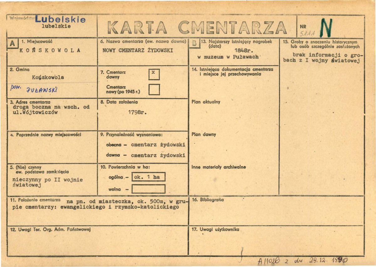 KC - Karta cmentarza, skan nr 1