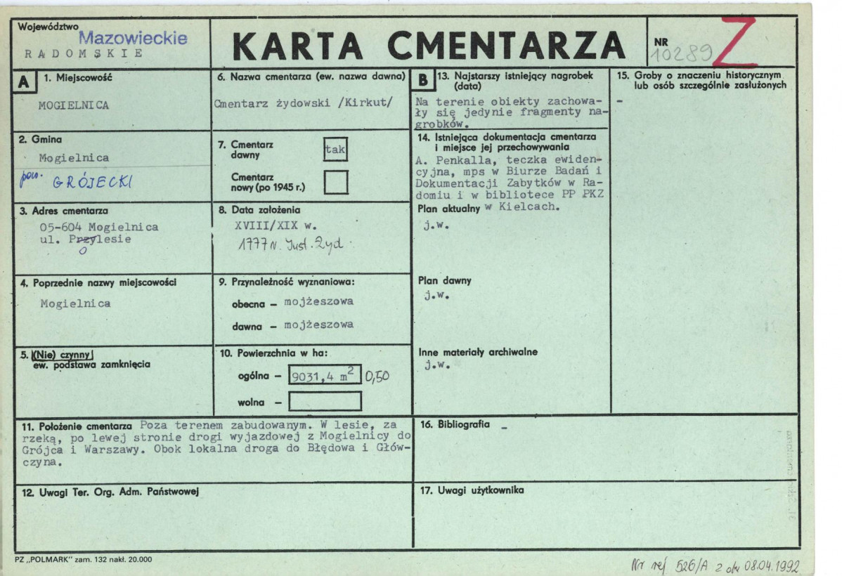 KC - Karta cmentarza, skan nr 1
