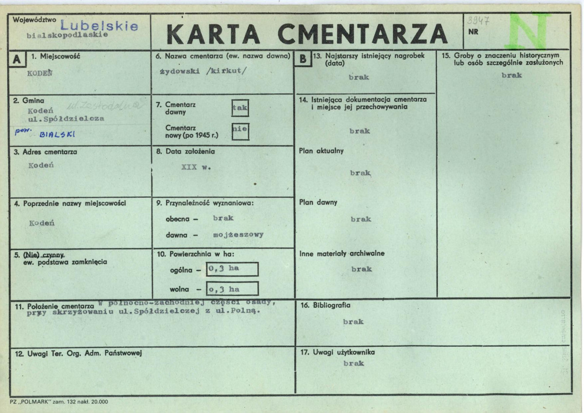 KC - Karta cmentarza, skan nr 1