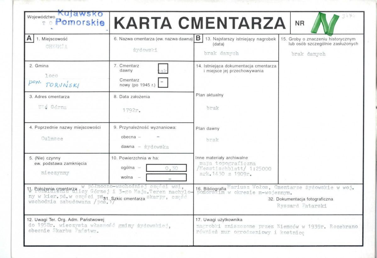 KC - Karta cmentarza, skan nr 1