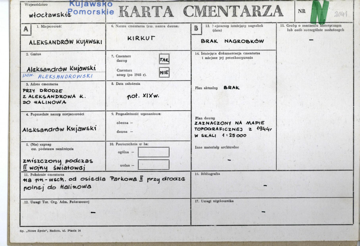 KC - Karta cmentarza, skan nr 1