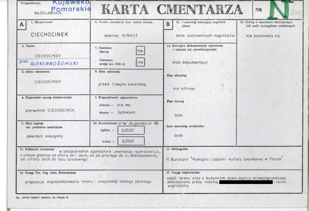 KC - Karta cmentarza, skan nr 1