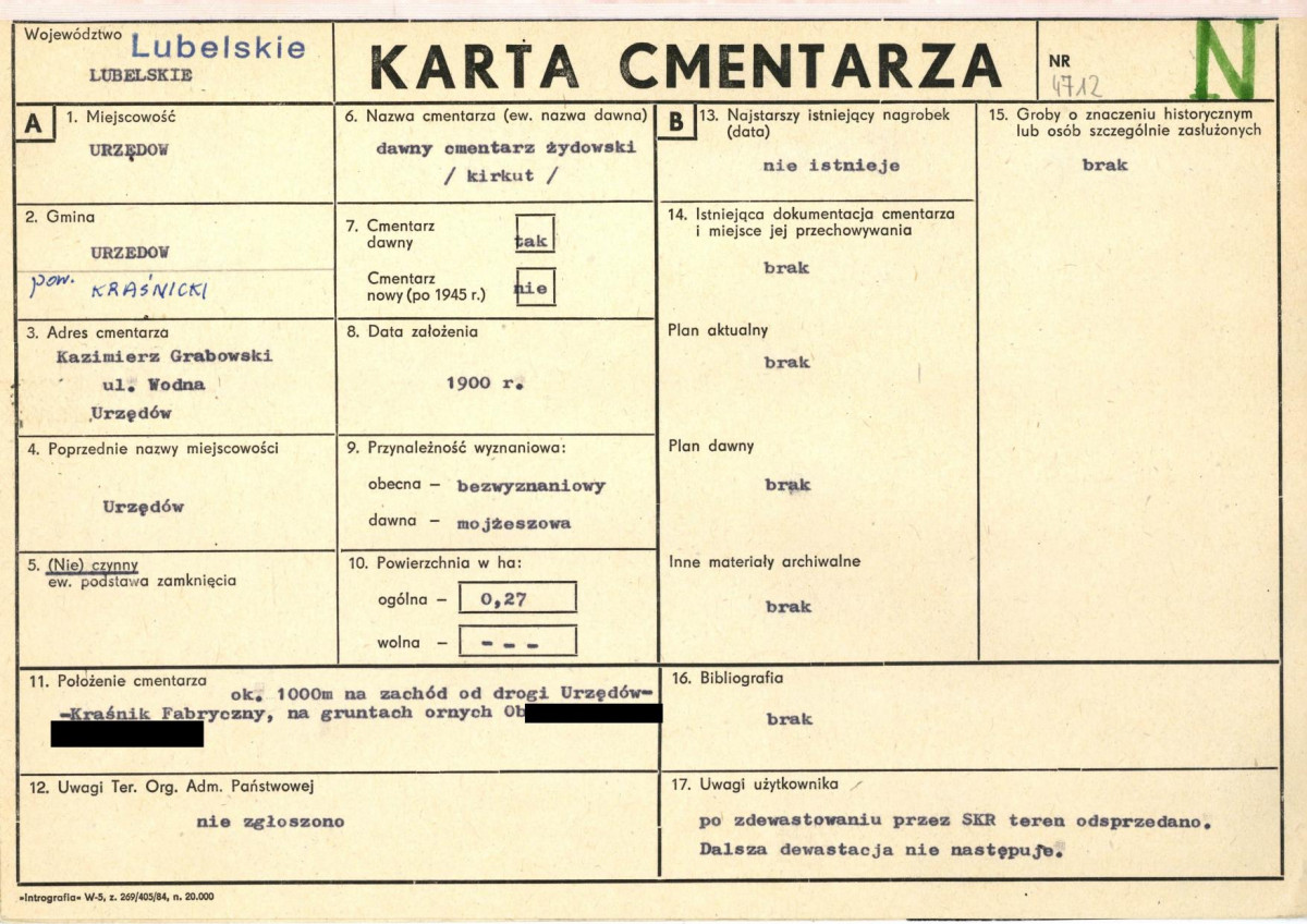 KC - Karta cmentarza, skan nr 1