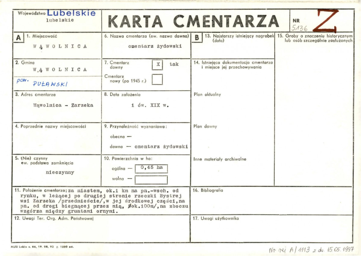 KC - Karta cmentarza, skan nr 1