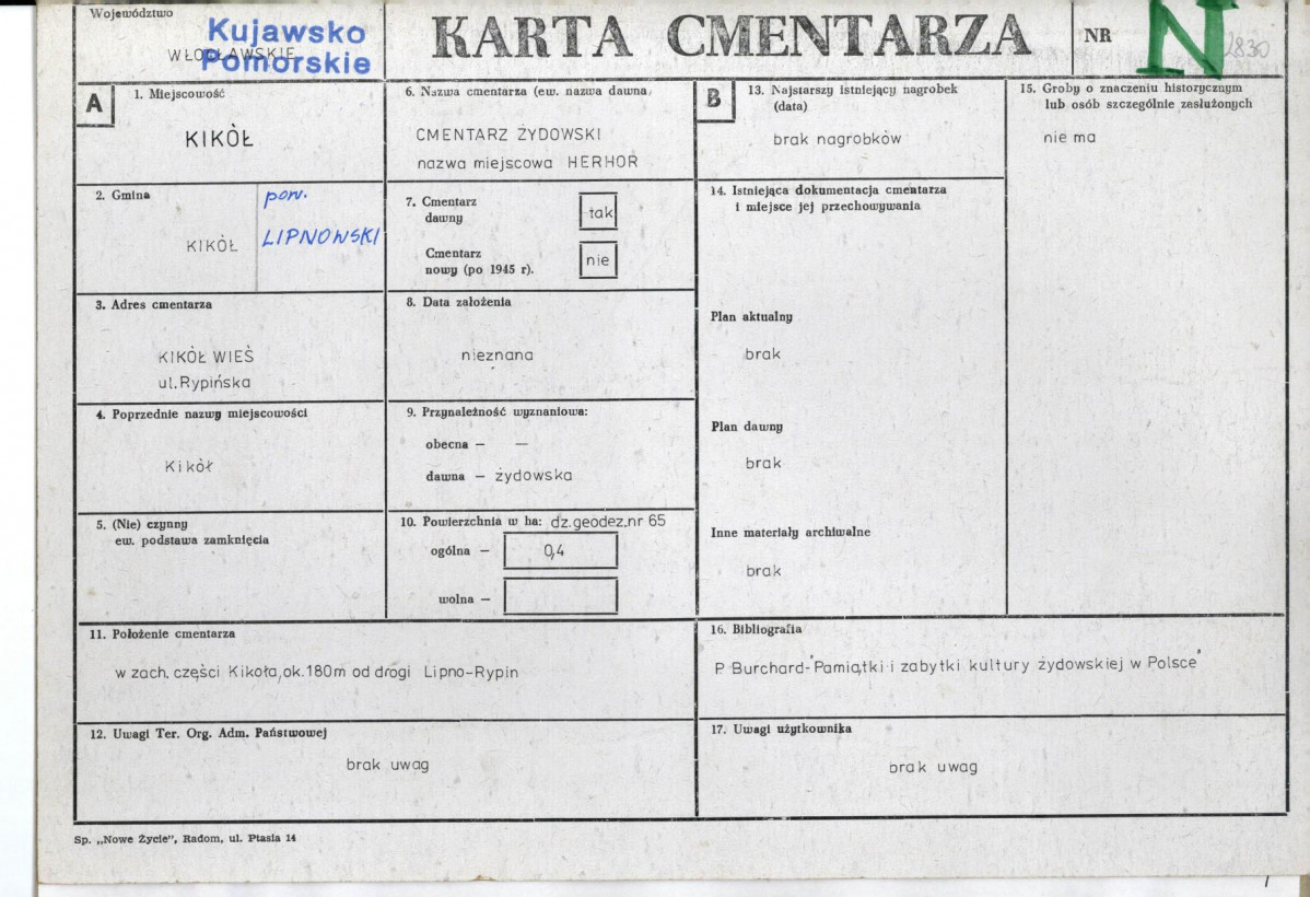 KC - Karta cmentarza, skan nr 1
