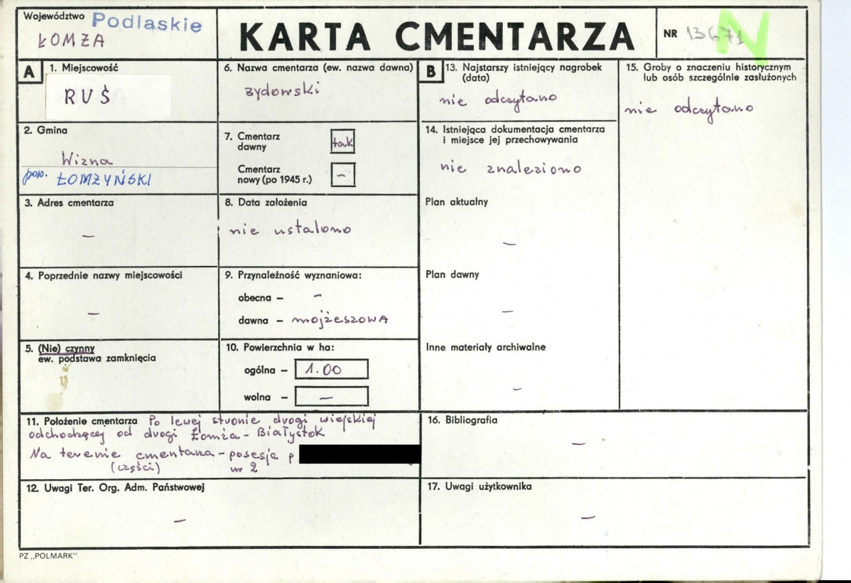 KC - Karta cmentarza, skan nr 1