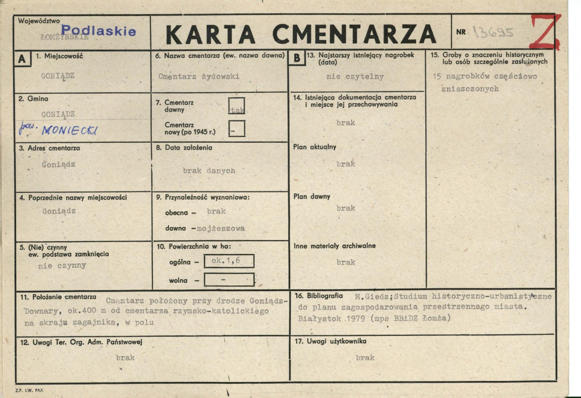 KC - Karta cmentarza, skan nr 1