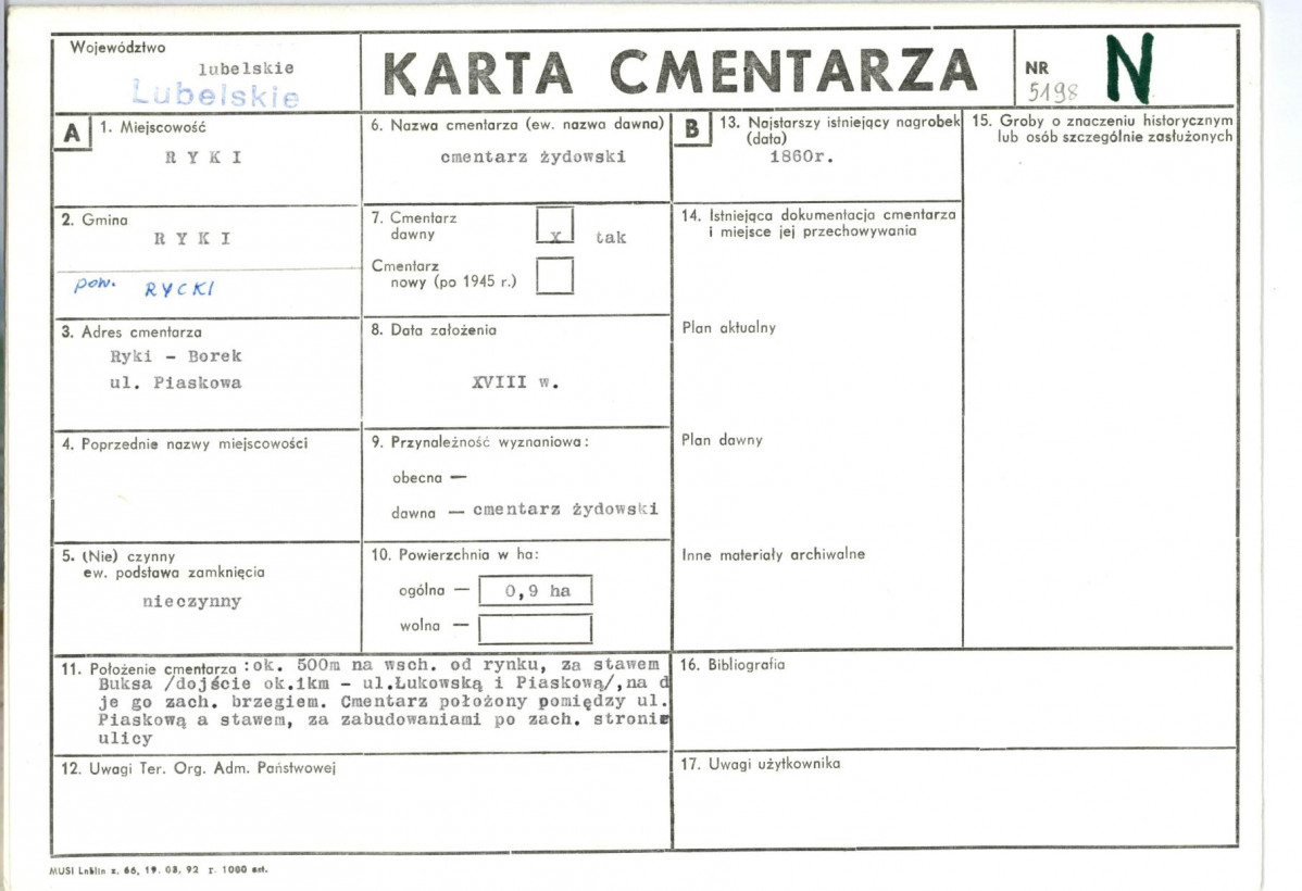 KC - Karta cmentarza, skan nr 1