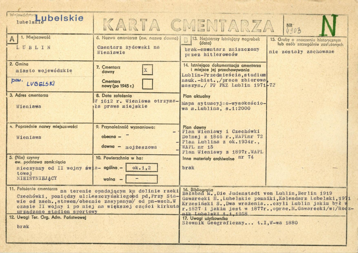 KC - Karta cmentarza, skan nr 1