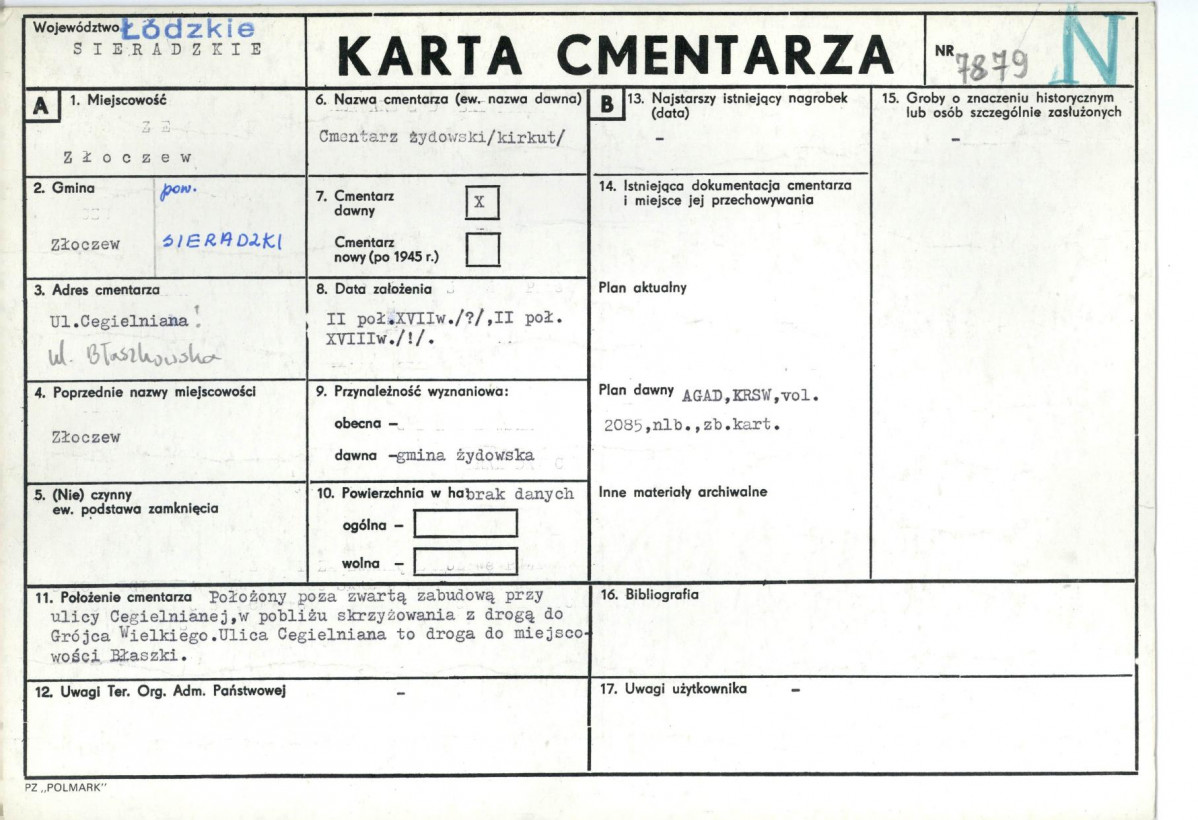 KC - Karta cmentarza, skan nr 1