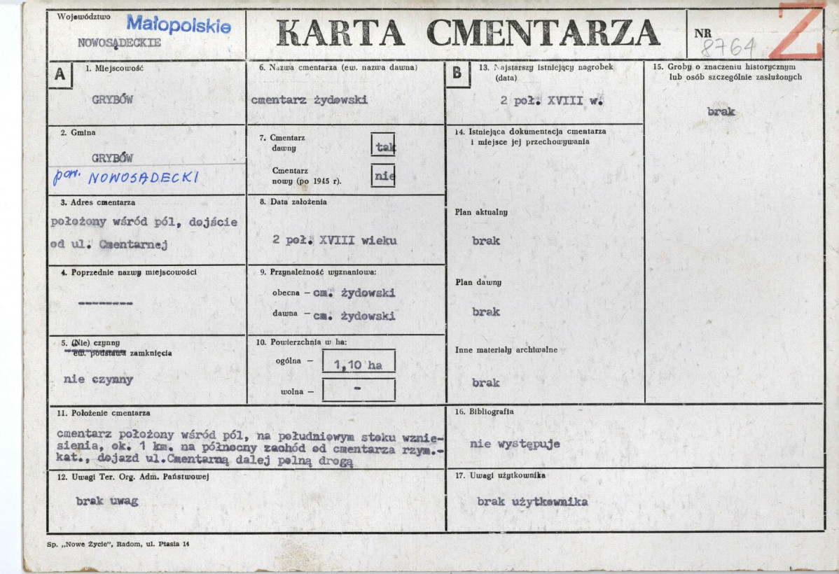 KC - Karta cmentarza, skan nr 1