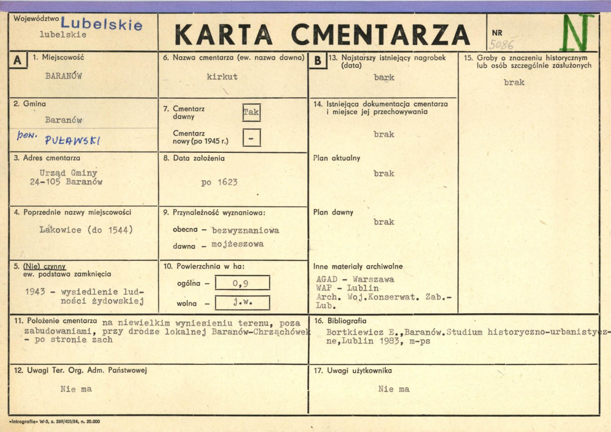 KC - Karta cmentarza, skan nr 1