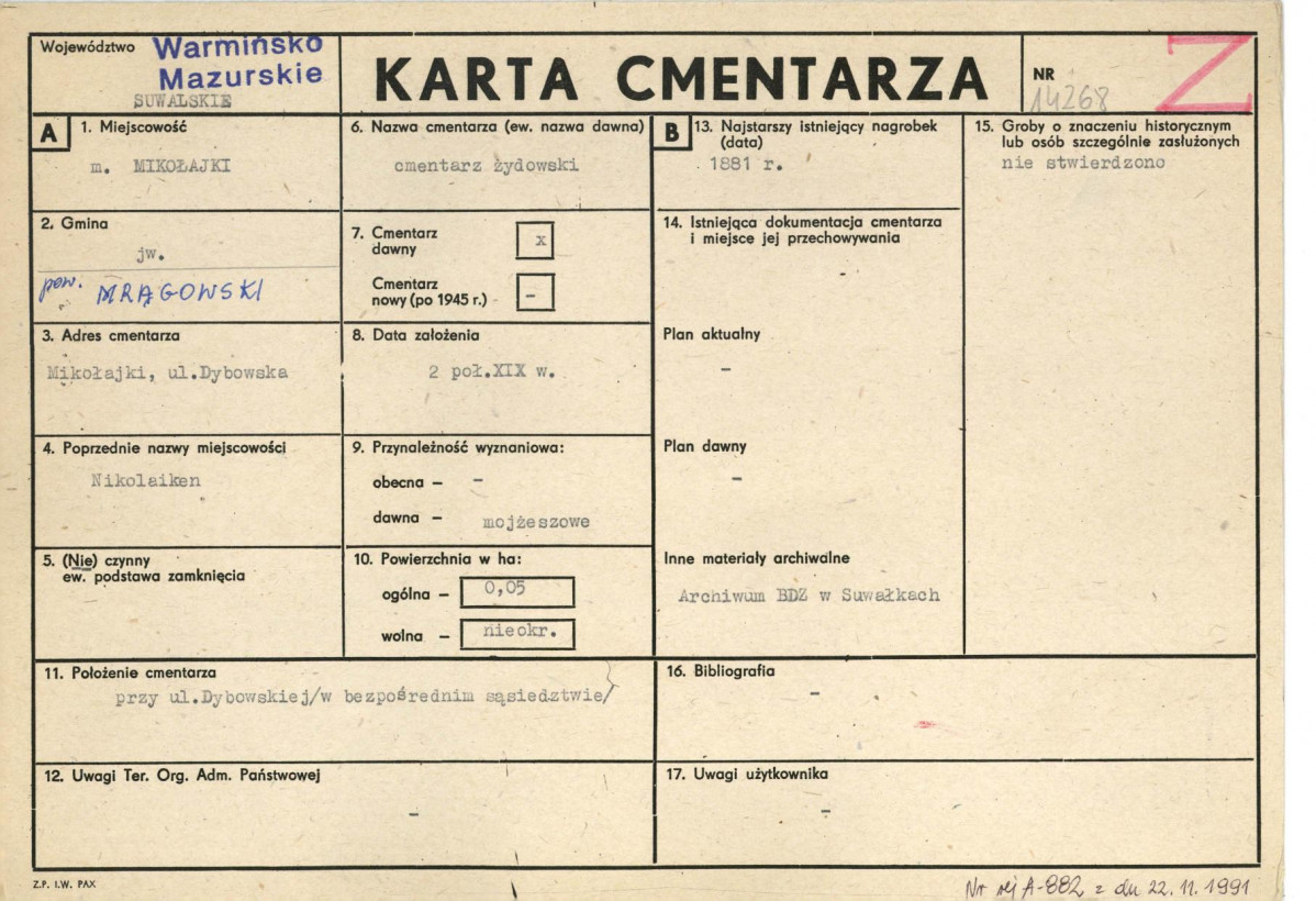 Karta cmentarza, skan nr 1