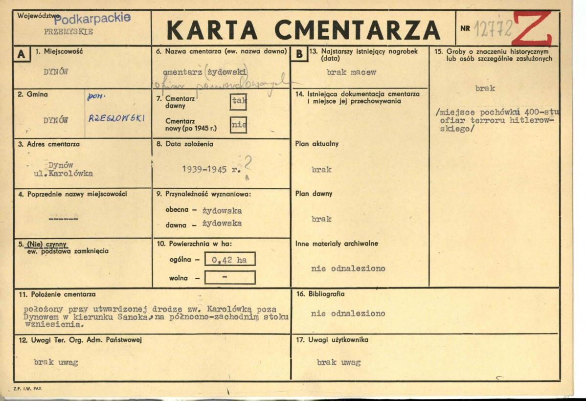 KC - Karta cmentarza, skan nr 1