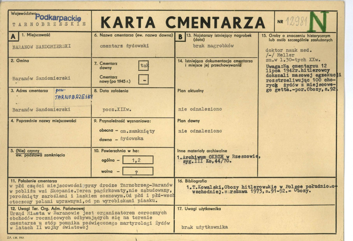 KC - Karta cmentarza, skan nr 1
