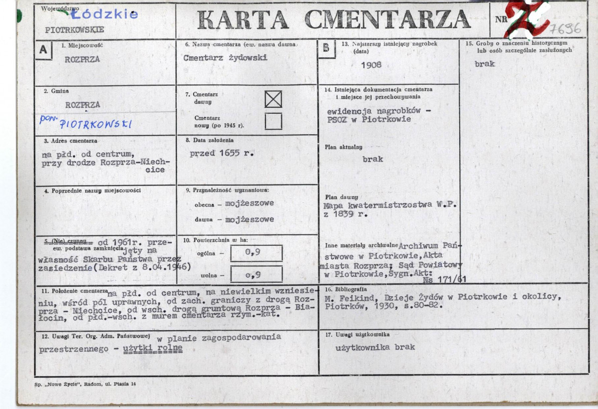 KC - Karta cmentarza, skan nr 1