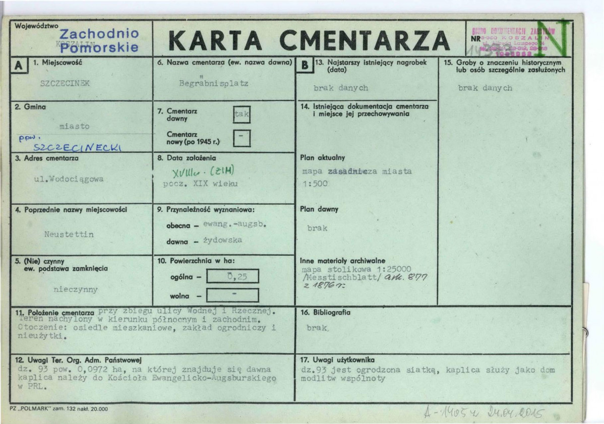 KC - Karta cmentarza, skan nr 1