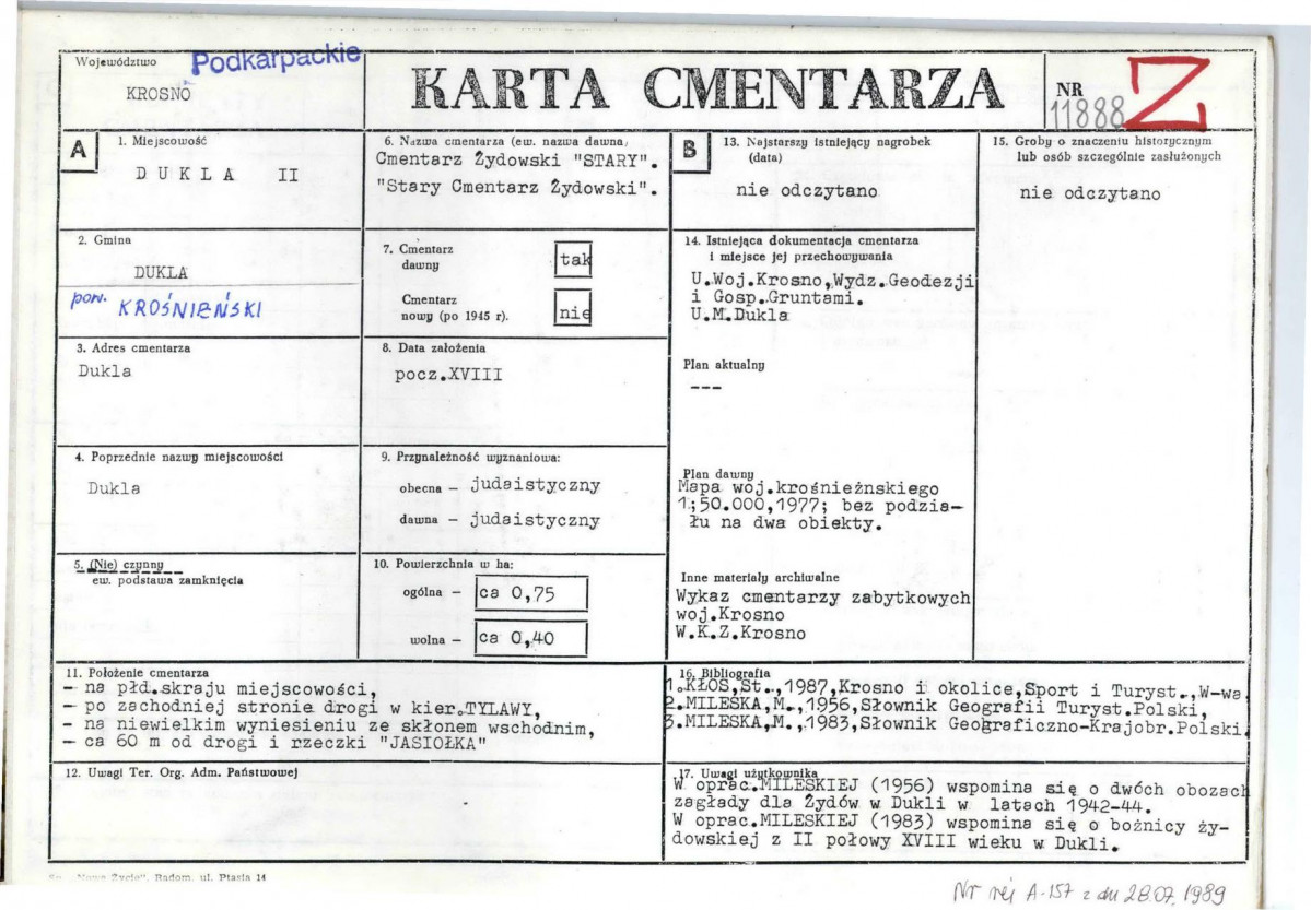 KC - Karta cmentarza, skan nr 1