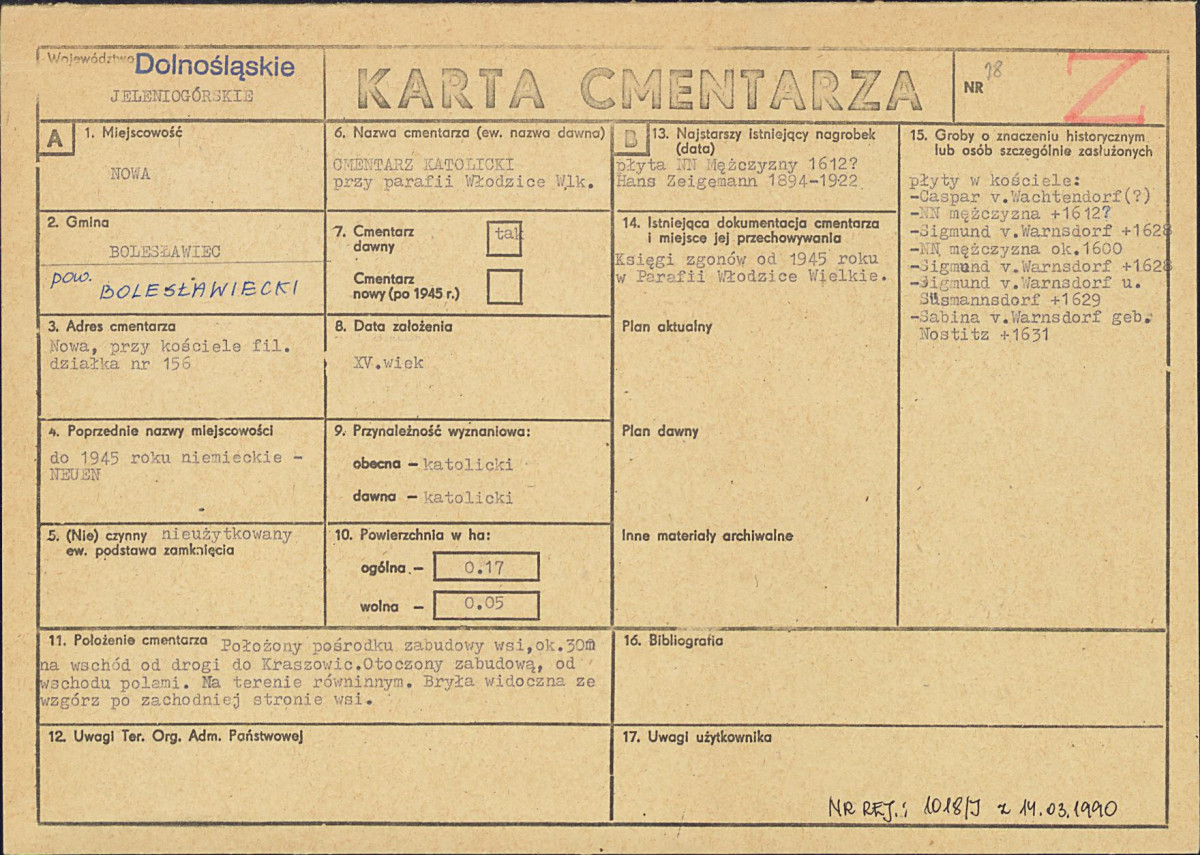 KC - Karta cmentarza, skan nr 1
