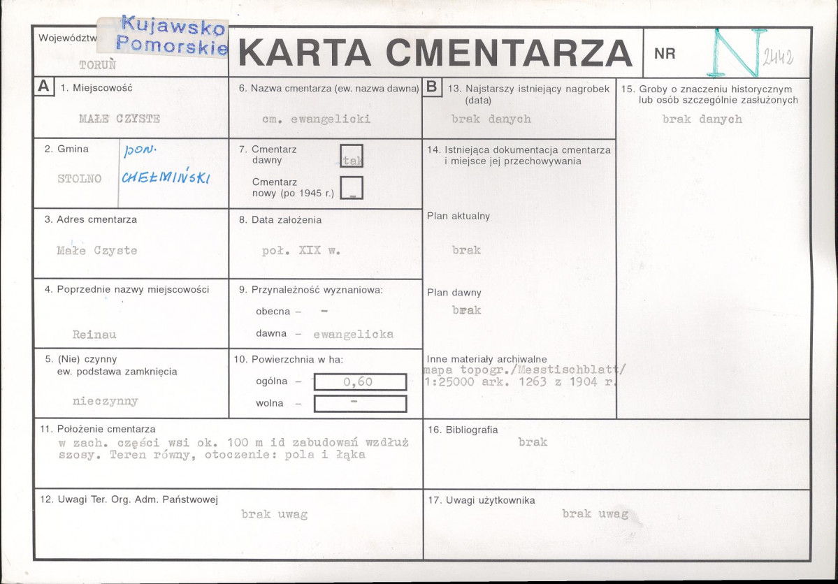KC - Karta cmentarza, skan nr 1