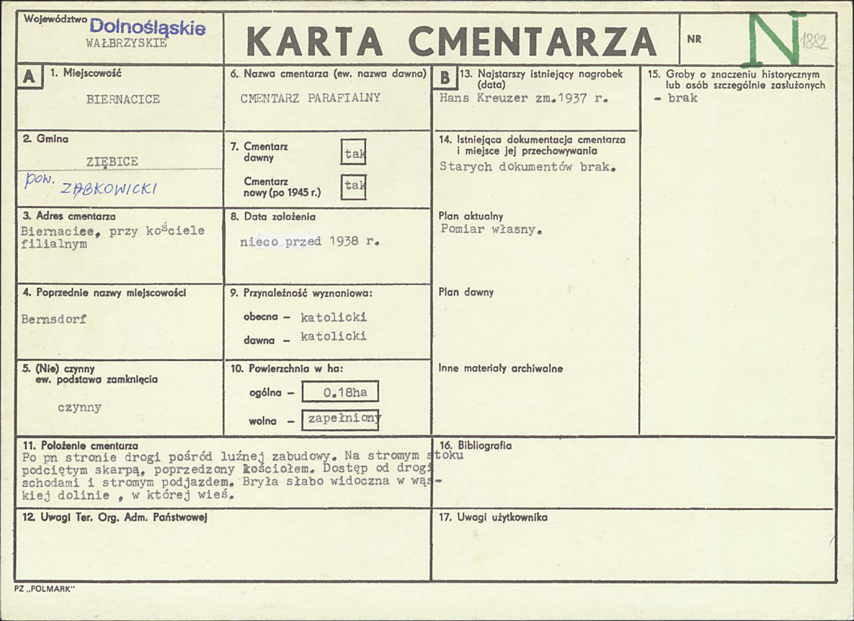KC - Karta cmentarza, skan nr 1