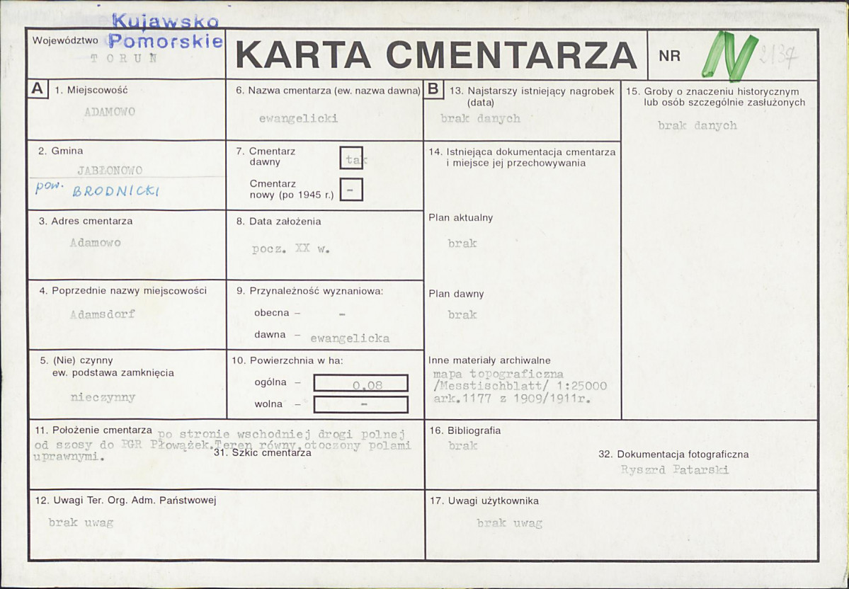 KC - Karta cmentarza, skan nr 1